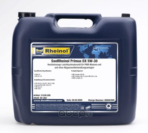 Масло моторное Swd Rheinol Primus DX 5W30 20л